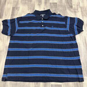 ✅ Mens 2XLT Beverly Hills Polo Club Navy Blue Striped Polo Shirt Short Sleeeve